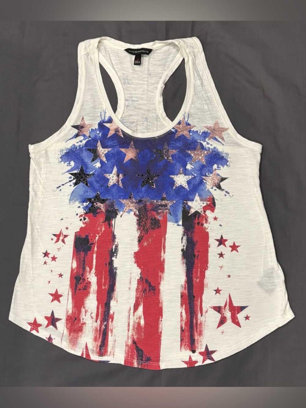 Rock & Republic Americana Stars & Stripes Racerback Tank Red White Blue Medium